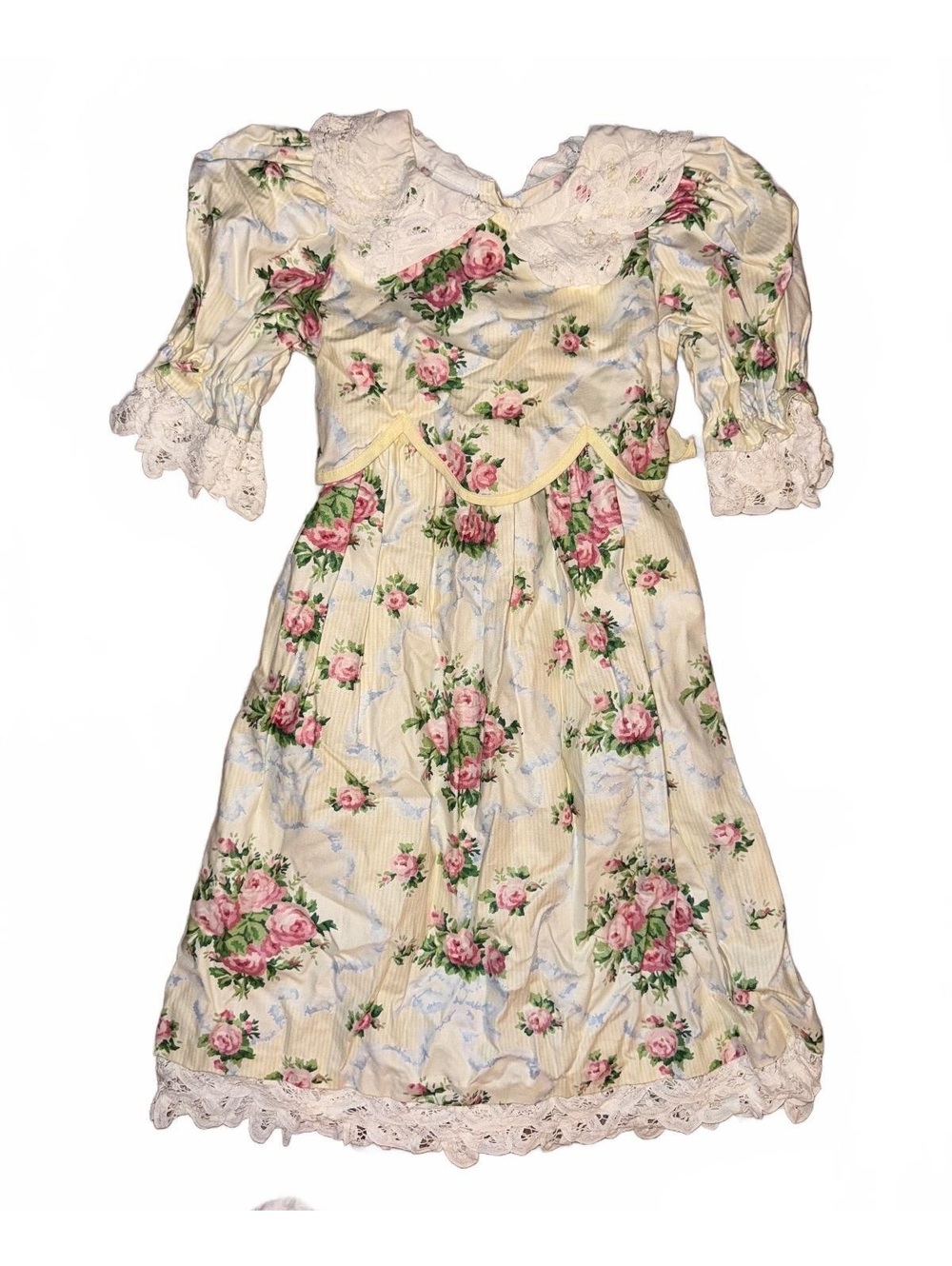 Vintage Allison Rose Girls Size 6 Rose Floral Prairie Dress Lace Collar